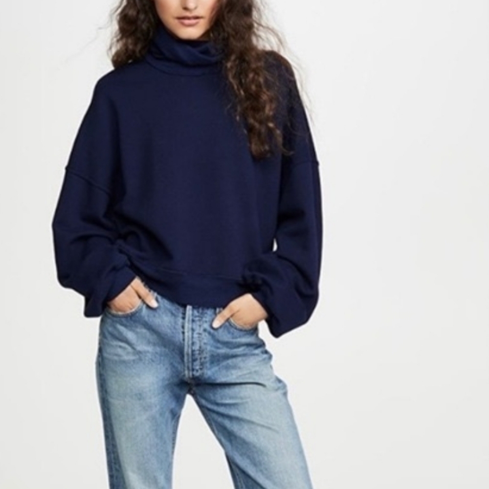 Rodebjer Lanica Wool Cotton Knit Loose Fit Navy Sweater Size Small Quiet Luxury